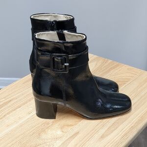 Amalfi By Rangoni Black Ankle Leather Boots with Buckle Detail